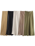 Satin Midi Skirt High Waist Flowy A - Line — Quiet Luxury Old Money Chic - BaeSprout.com