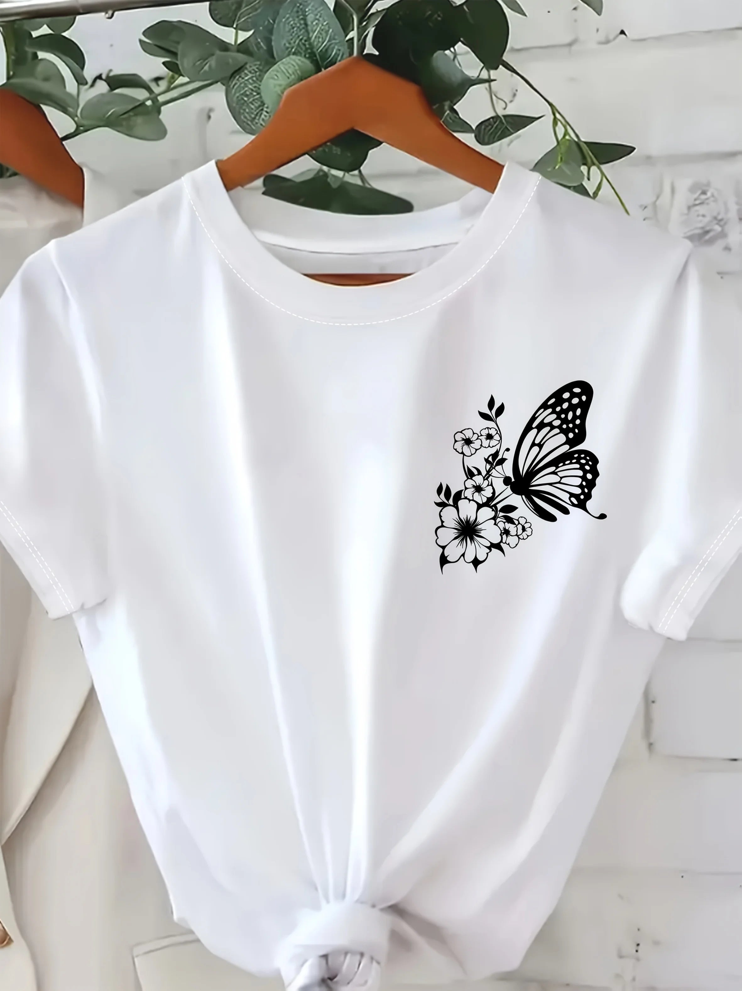 Butterfly Floral Print Tee with Short Sleeves — Cottagecore Casual - BaeSprout.com