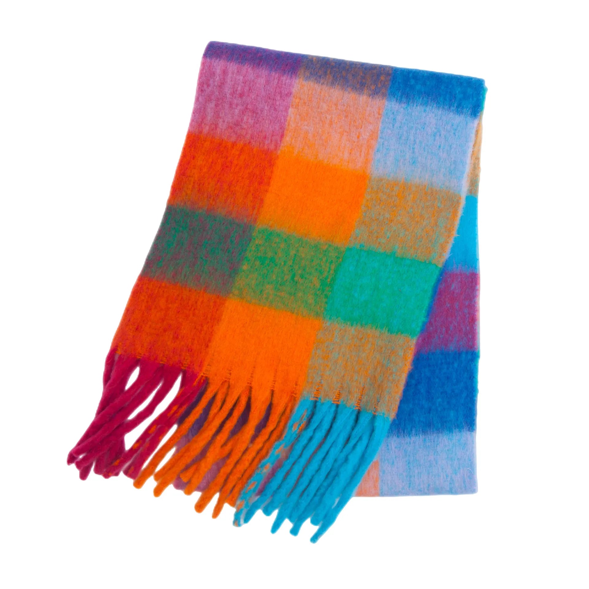 Fuzzy Color Block Tassel Scarf — Y2K Indie Winter Style - BaeSprout.com