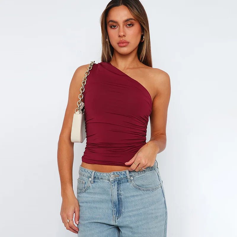 One Shoulder Crop Top Ruched Sleeveless — Y2K Baddie & Going Out - BaeSprout.com