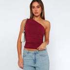 One Shoulder Crop Top Ruched Sleeveless — Y2K Baddie & Going Out - BaeSprout.com