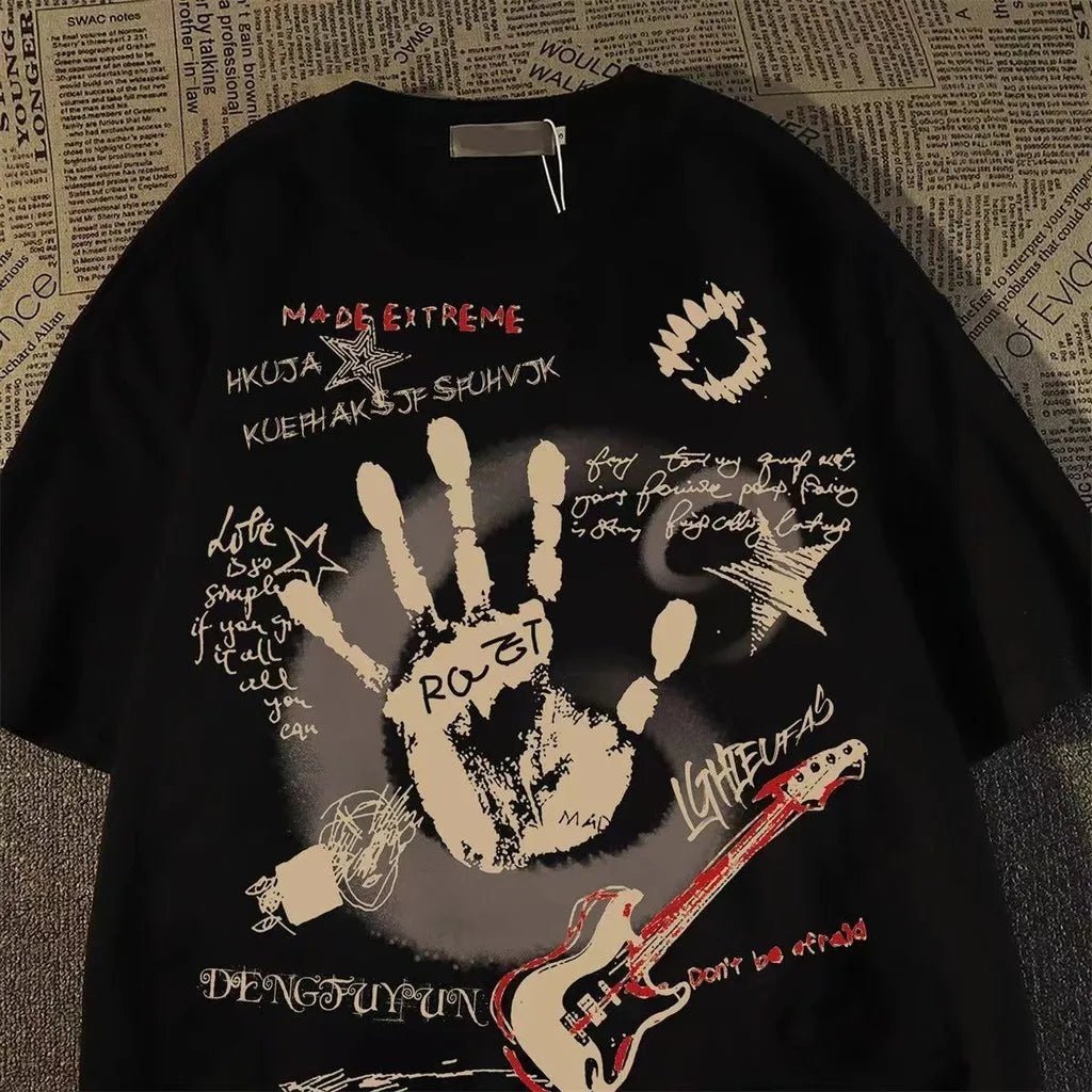 Grunge Collage Graphic Oversized T-Shirt — Y2K Rock Streetwear - BaeSprout.com