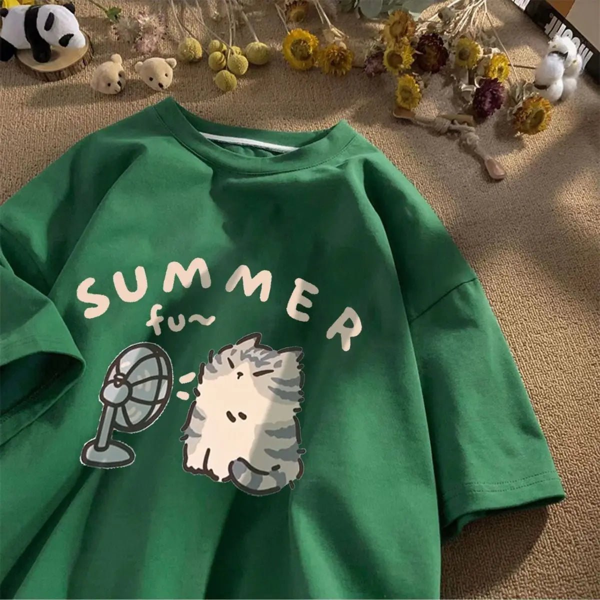 Cute Cat Graphic Tee Oversized — Kawaii Y2K Summer - BaeSprout.com