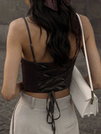 Satin Corset Crop Top Spaghetti Strap Lace - Up — Y2K Baddie Night Out - BaeSprout.com