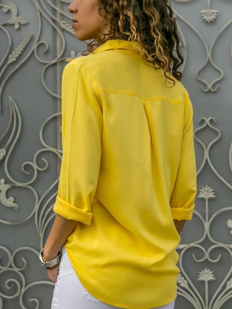 Chiffon Button - Down Blouse V - Neck Long Sleeve — Clean Girl Office Chic - BaeSprout.com