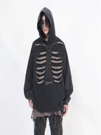 Skeleton Cutout Oversized Hoodie — Y2K Punk Grunge - BaeSprout.com
