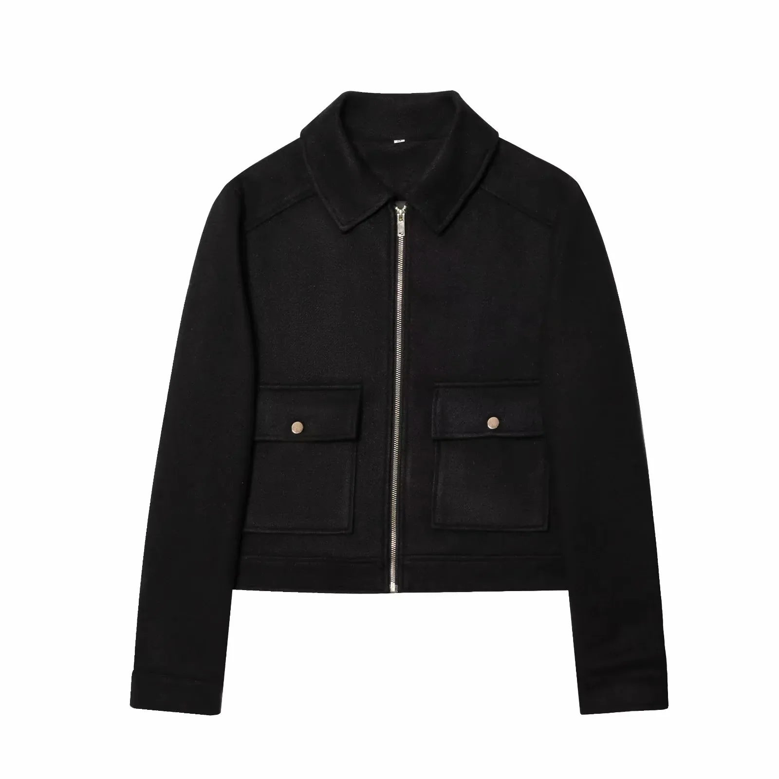 Cropped Zip - Up Jacket Collared Patch Pocket — Quiet Luxury Old Money - BaeSprout.com