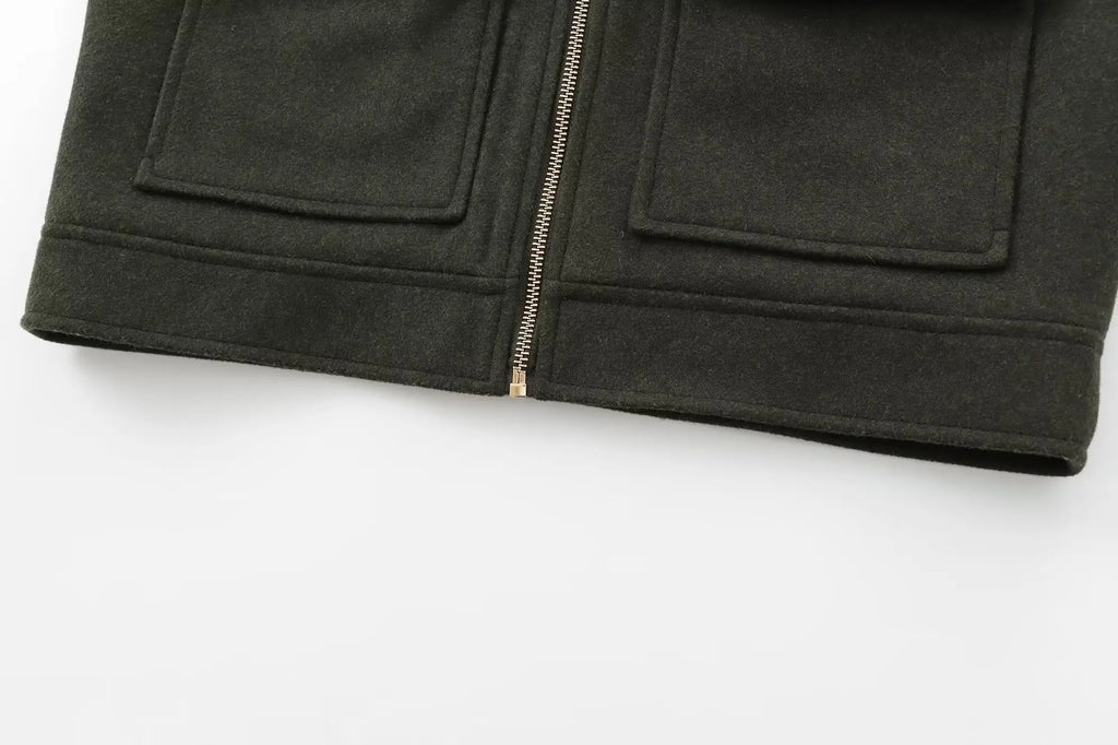 Cropped Zip - Up Jacket Collared Patch Pocket — Quiet Luxury Old Money - BaeSprout.com