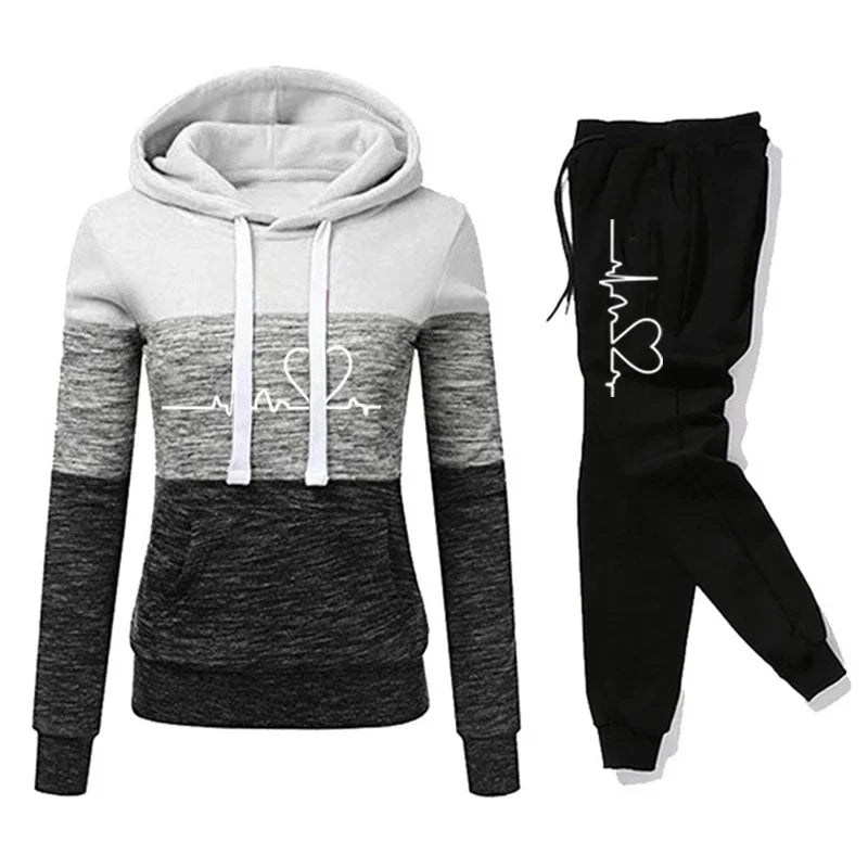 Color Block Hoodie Jogger Set Two Piece Heartbeat — Y2K Sporty Streetwear - BaeSprout.com