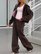 Zip - Up Hoodie Wide Leg Sweatpants Set Two Piece — Y2K Clean Girl Loungewear - BaeSprout.com