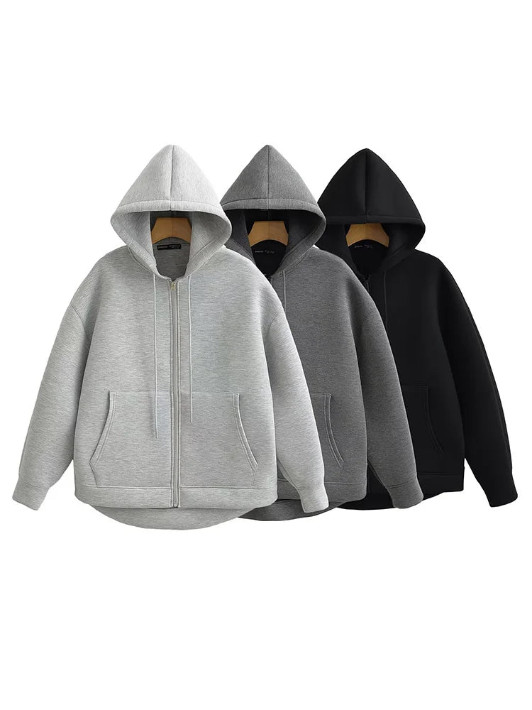Oversized Zip - Up Hoodie Big Pocket Loose Fit — Clean Girl Y2K Essential - BaeSprout.com
