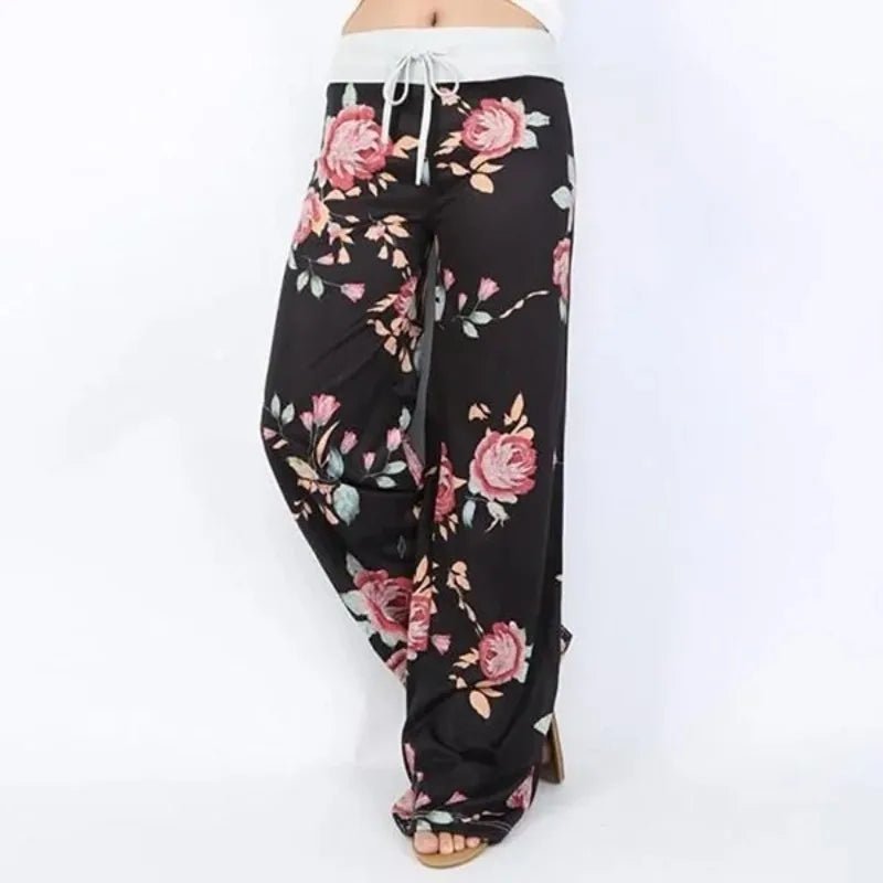 Floral Print Wide - Leg Yoga Pants Fold - Over Waist — Boho Active - BaeSprout.com