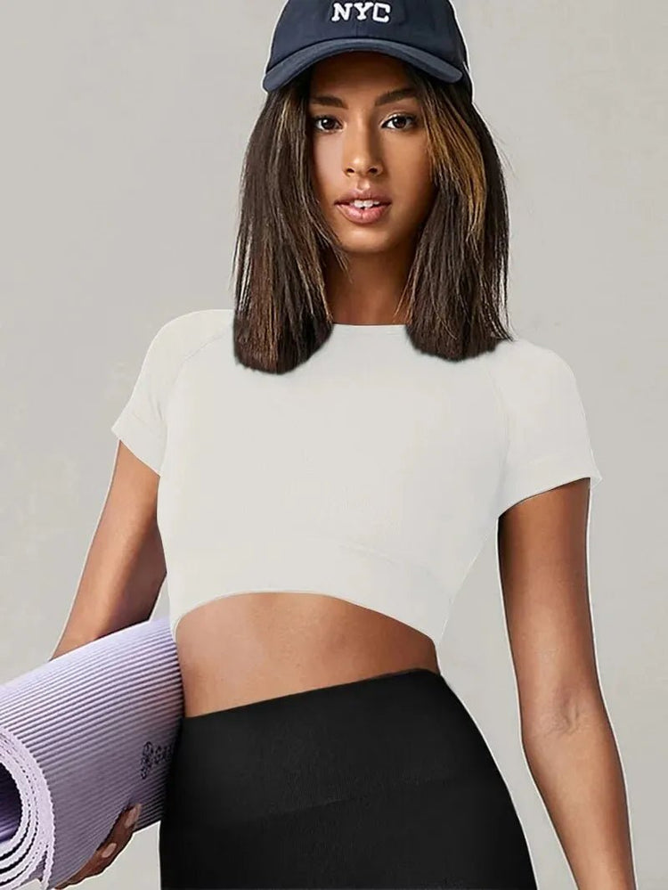 Seamless Ribbed Crop Top Short Sleeve — Athleisure Active - BaeSprout.com