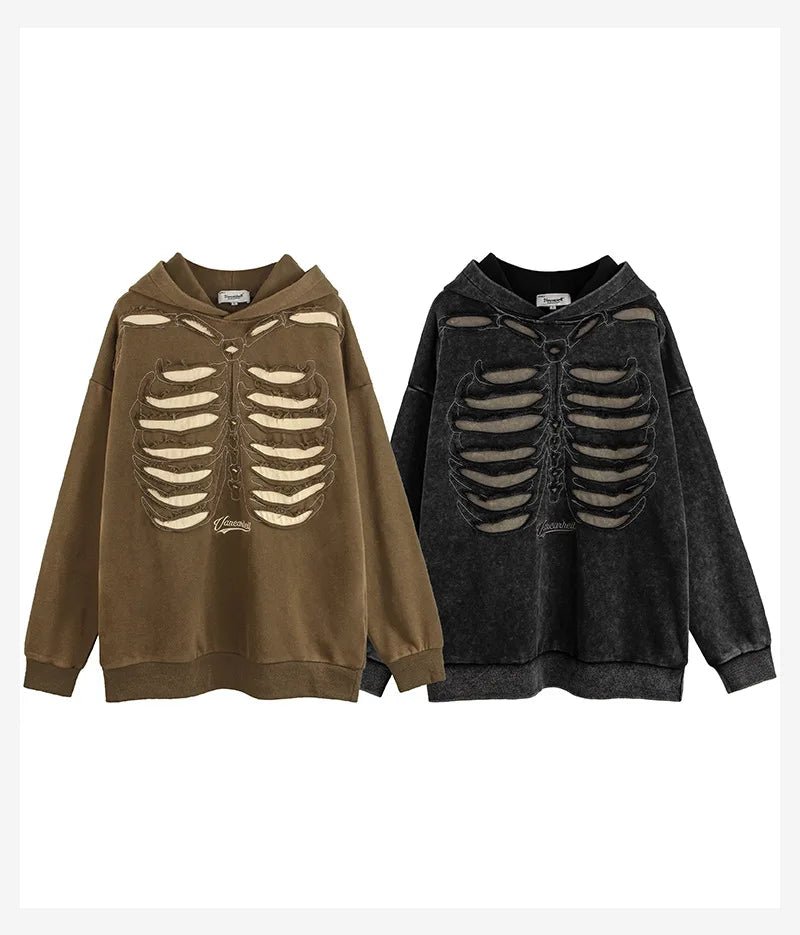 Skeleton Cutout Oversized Hoodie — Y2K Punk Grunge - BaeSprout.com