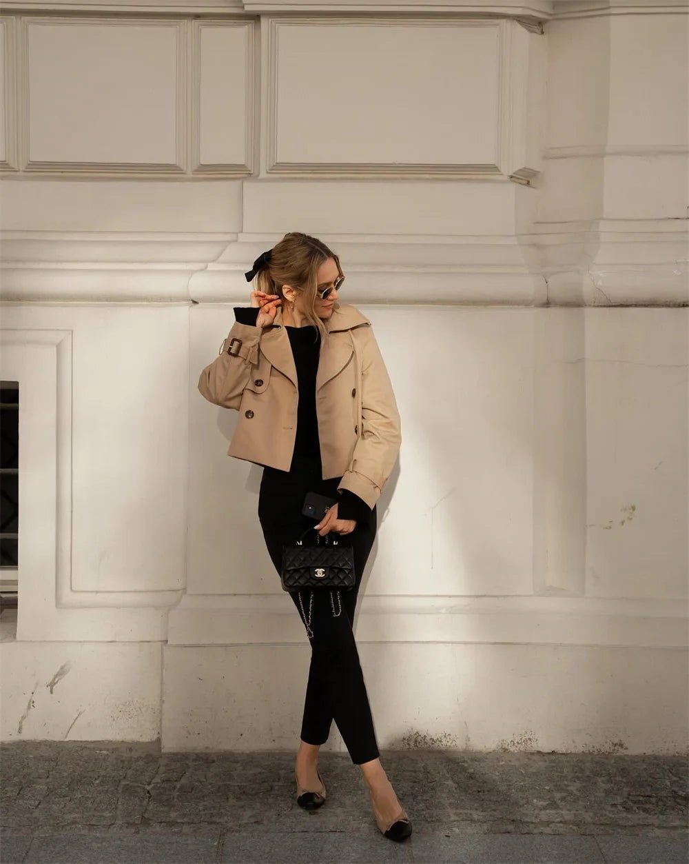 Cropped Trench Coat Double Breasted Lapel — Quiet Luxury Old Money Style - BaeSprout.com