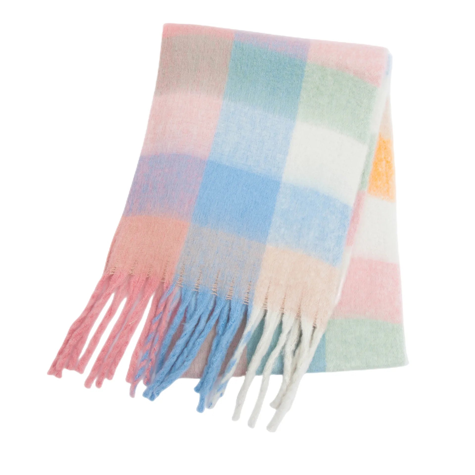 Fuzzy Color Block Tassel Scarf — Y2K Indie Winter Style - BaeSprout.com
