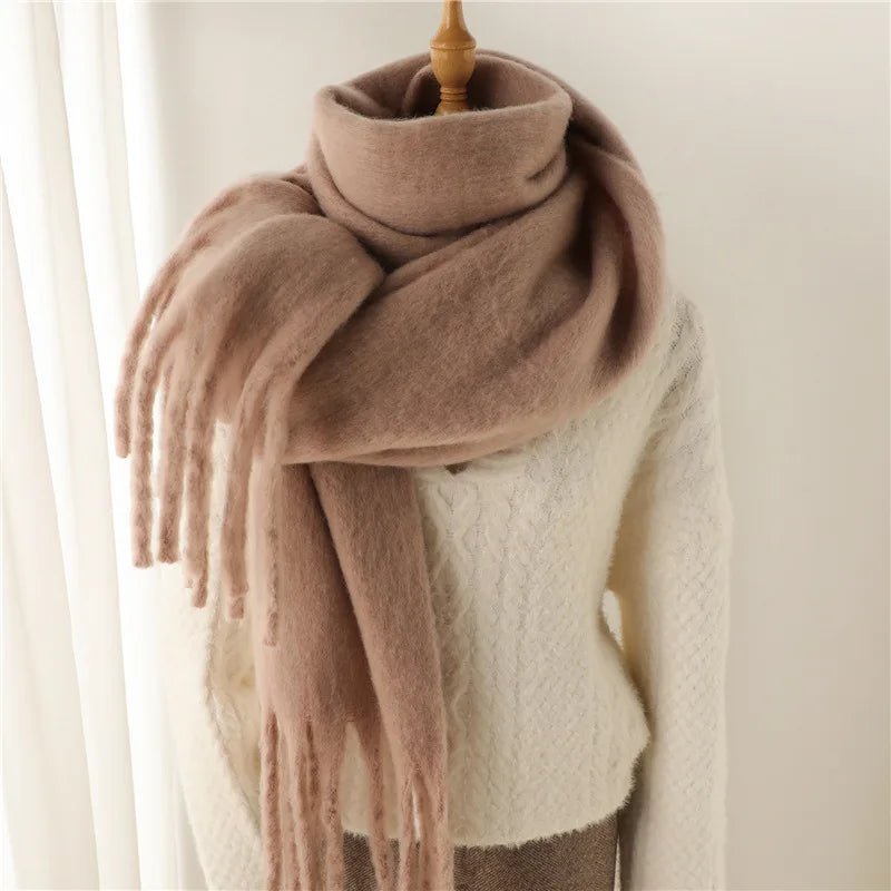 Solid Fuzzy Oversized Scarf Long Tassel Wrap — Quiet Luxury Winter - BaeSprout.com