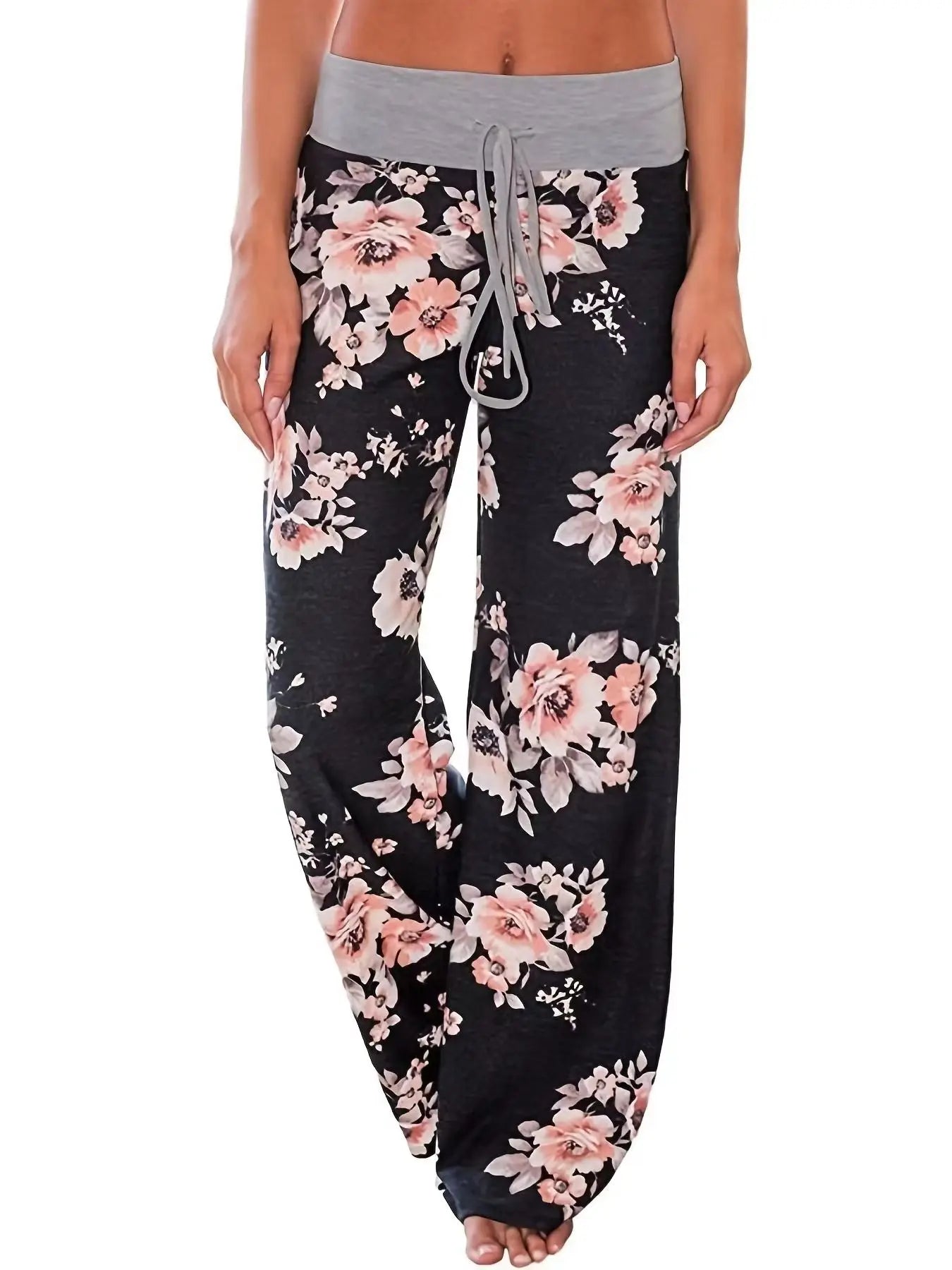 Floral Print Wide - Leg Yoga Pants Fold - Over Waist — Boho Active - BaeSprout.com