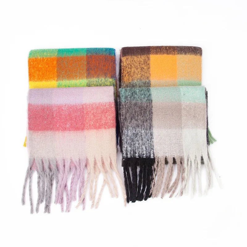 Fuzzy Color Block Tassel Scarf — Y2K Indie Winter Style - BaeSprout.com