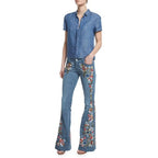 Floral Embroidered Denim Flare Jeans - Retro Boho - BaeSprout.com