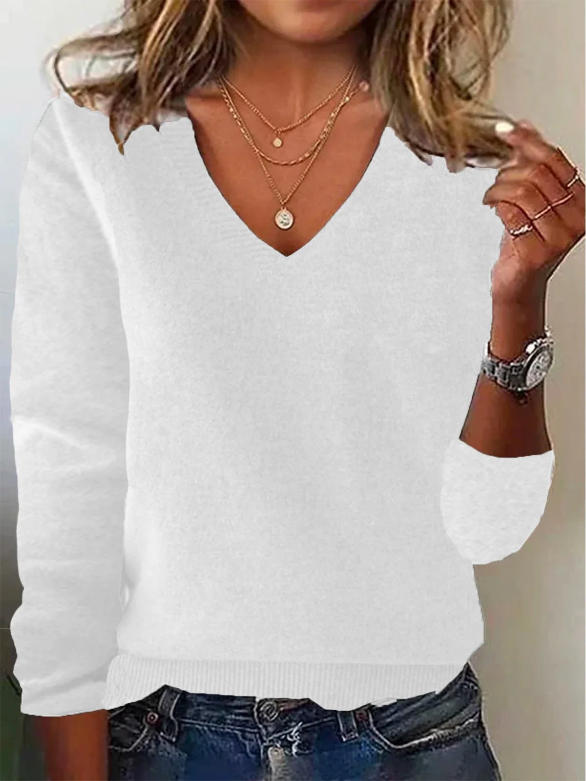 V - Neck Knit Pullover Sweater with Long Sleeves — Casual Minimal - BaeSprout.com