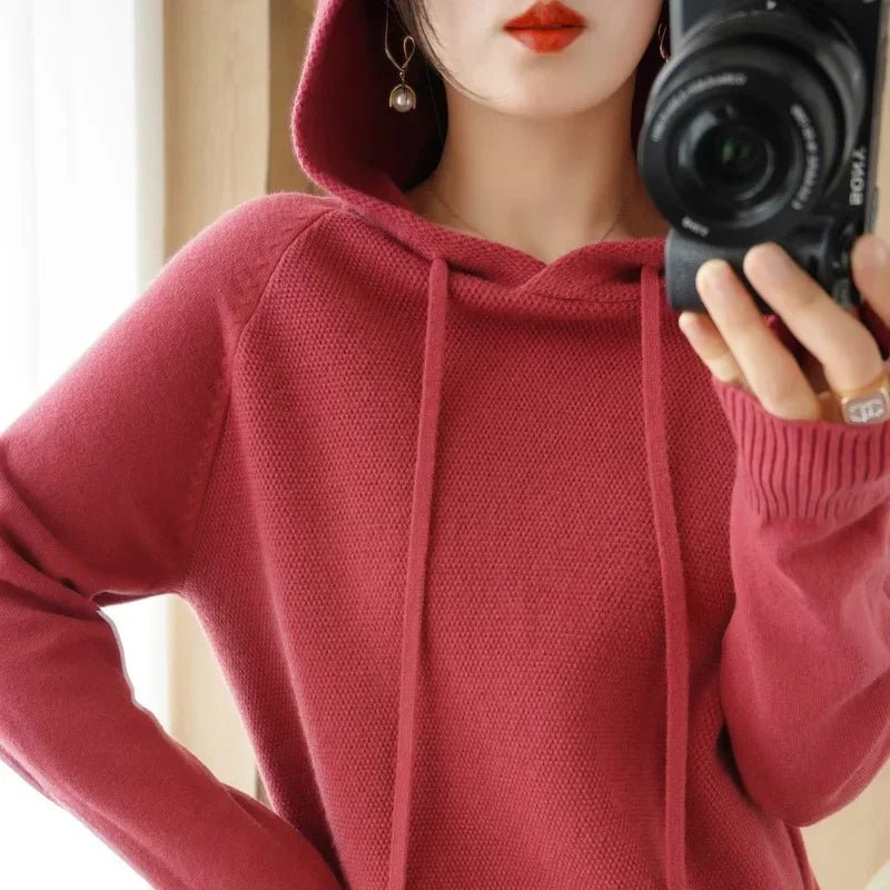 Cozy Knit Hooded Pullover Sweater with Drawstring — Casual Winter - BaeSprout.com