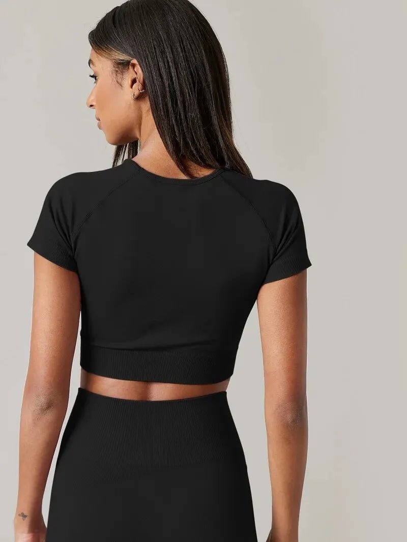 Seamless Ribbed Crop Top Short Sleeve — Athleisure Active - BaeSprout.com