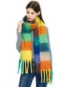 Fuzzy Color Block Tassel Scarf — Y2K Indie Winter Style - BaeSprout.com