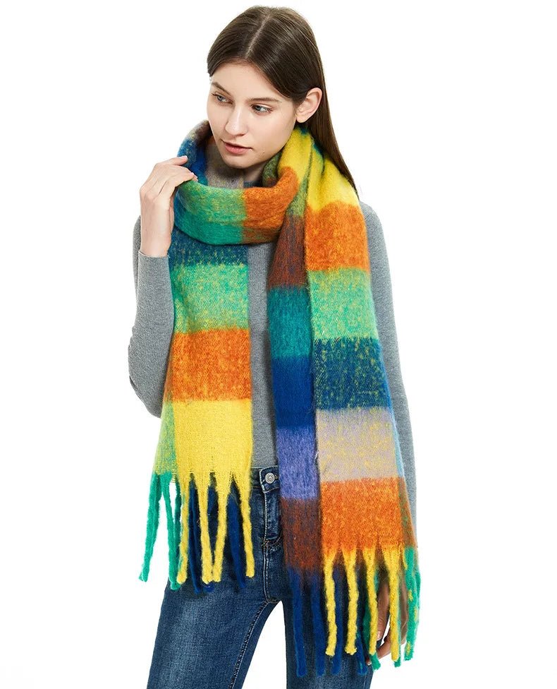 Fuzzy Color Block Tassel Scarf — Y2K Indie Winter Style - BaeSprout.com