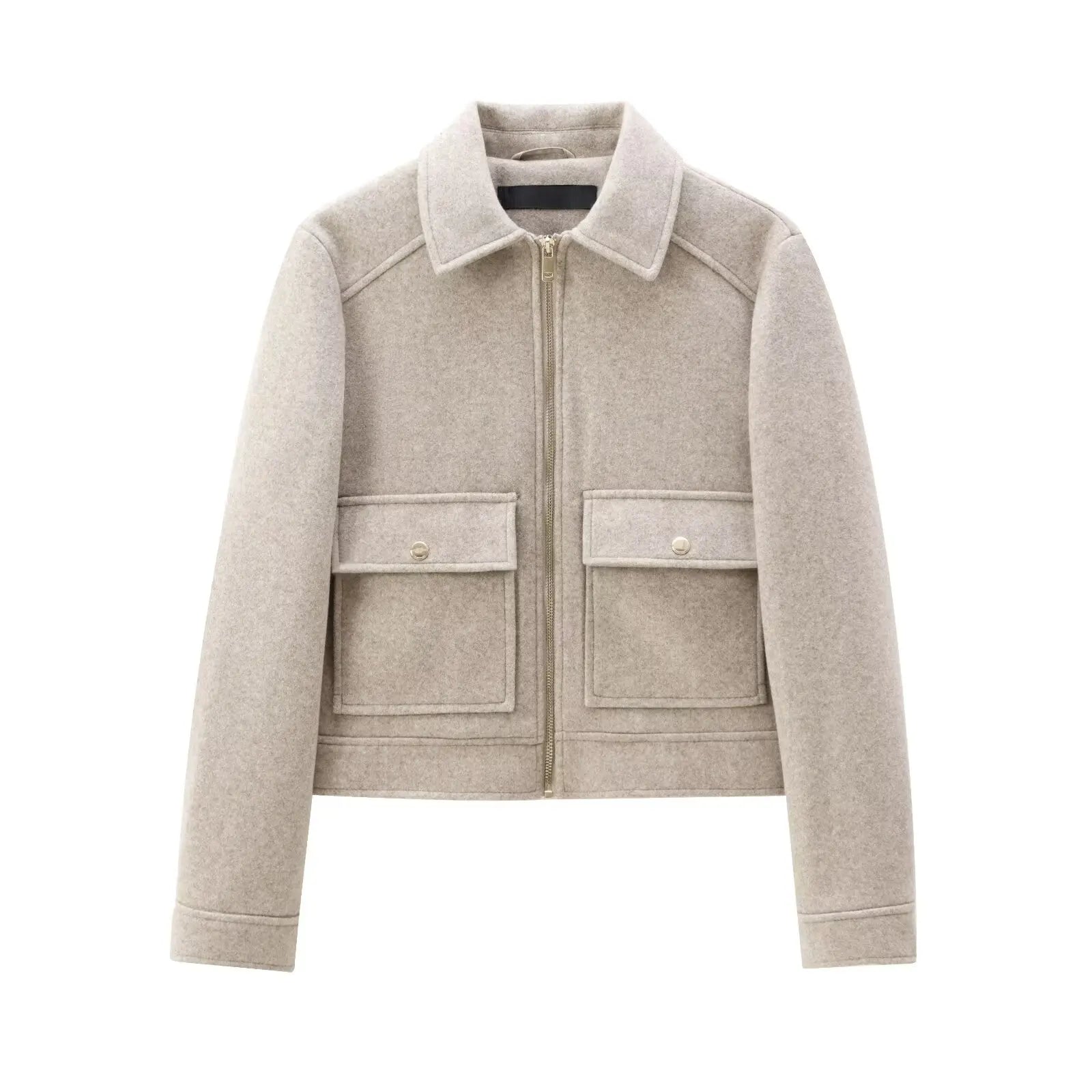 Cropped Zip - Up Jacket Collared Patch Pocket — Quiet Luxury Old Money - BaeSprout.com