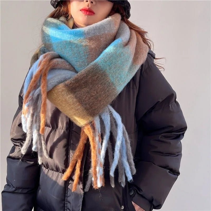 Fuzzy Color Block Tassel Scarf — Y2K Indie Winter Style - BaeSprout.com