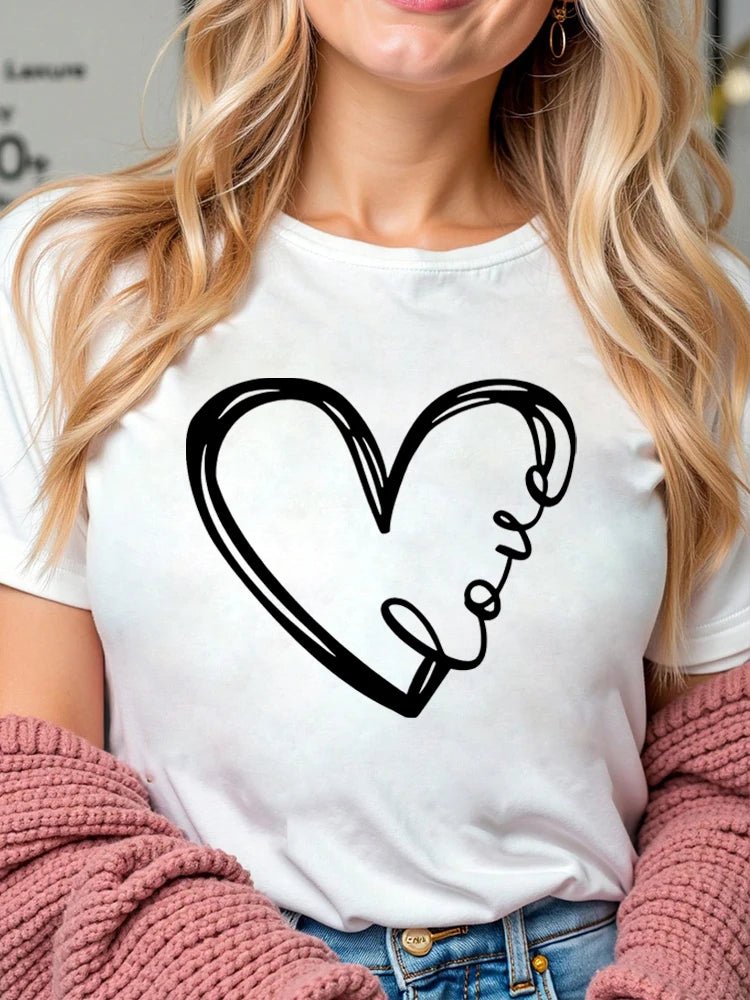 Love Heart Graphic Tee Short Sleeve Crew Neck — Indie Coquette Casual - BaeSprout.com