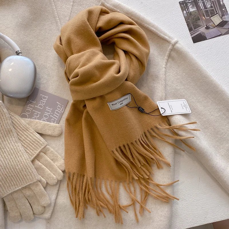 Cashmere Feel Tassel Scarf Oversized Wrap — Quiet Luxury Winter Essential - BaeSprout.com