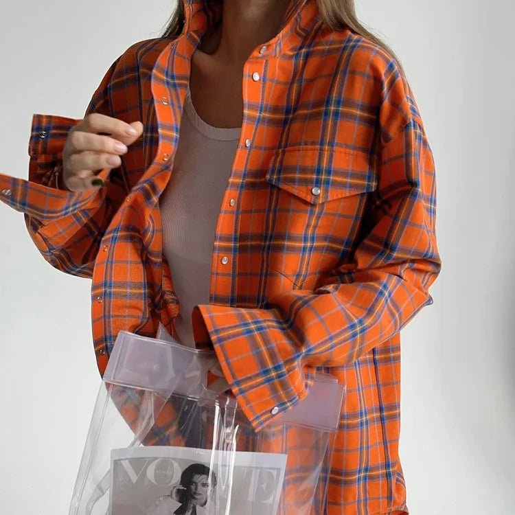 Oversized Plaid Flannel Shirt Button - Down Lapel — Indie Grunge Y2K - BaeSprout.com