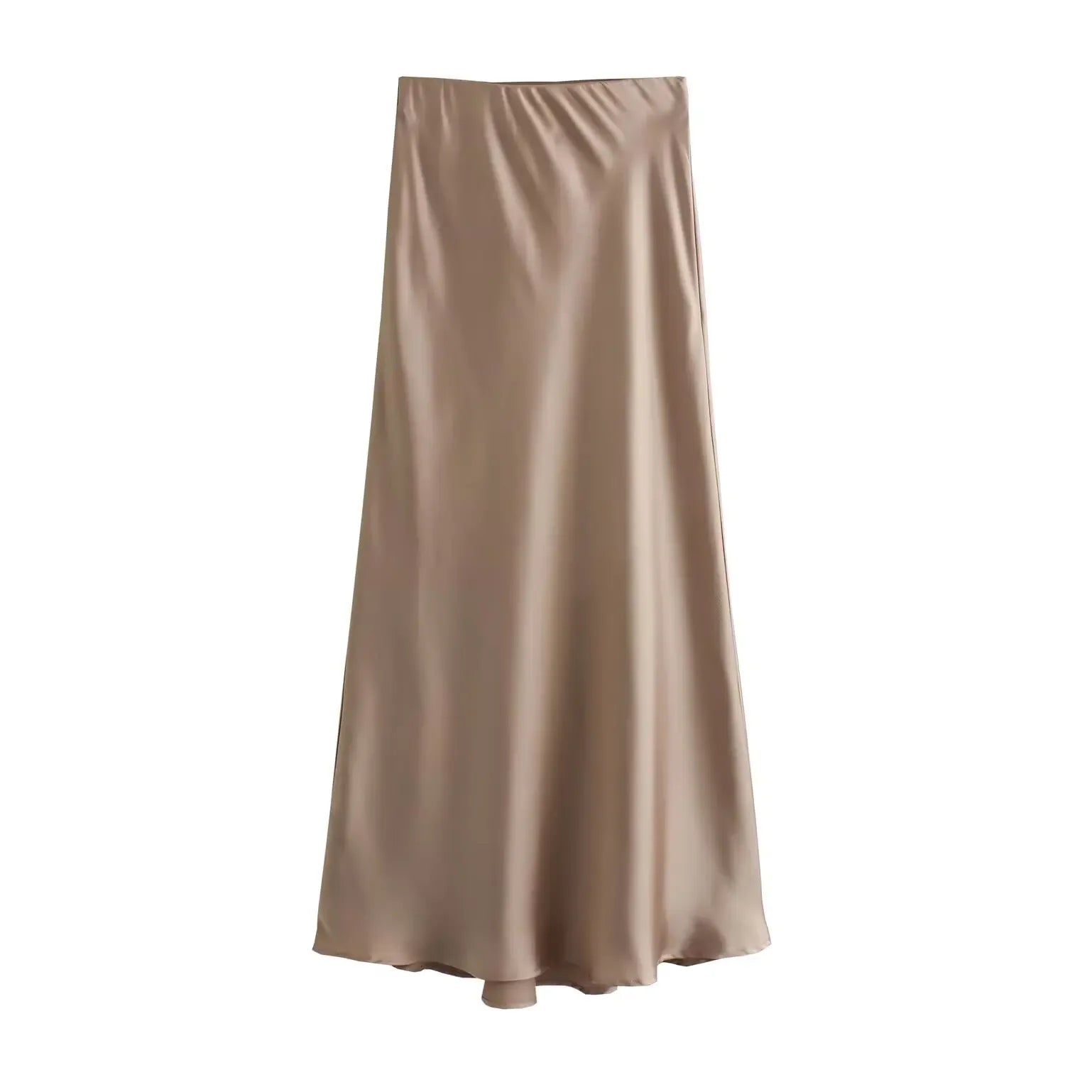 Satin Midi Skirt High Waist Flowy A - Line — Quiet Luxury Old Money Chic - BaeSprout.com
