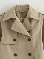 Cropped Trench Coat Double Breasted Lapel — Quiet Luxury Old Money Style - BaeSprout.com