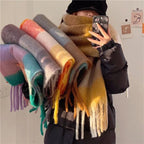Fuzzy Color Block Tassel Scarf — Y2K Indie Winter Style - BaeSprout.com
