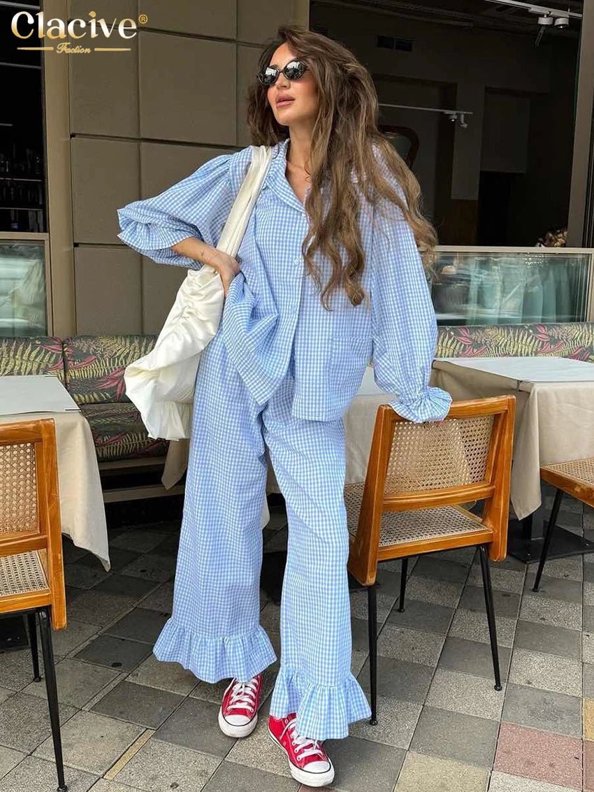 Gingham Ruffle Wide Leg Pants Set 3 Piece — Cottagecore Coquette Chic - BaeSprout.com
