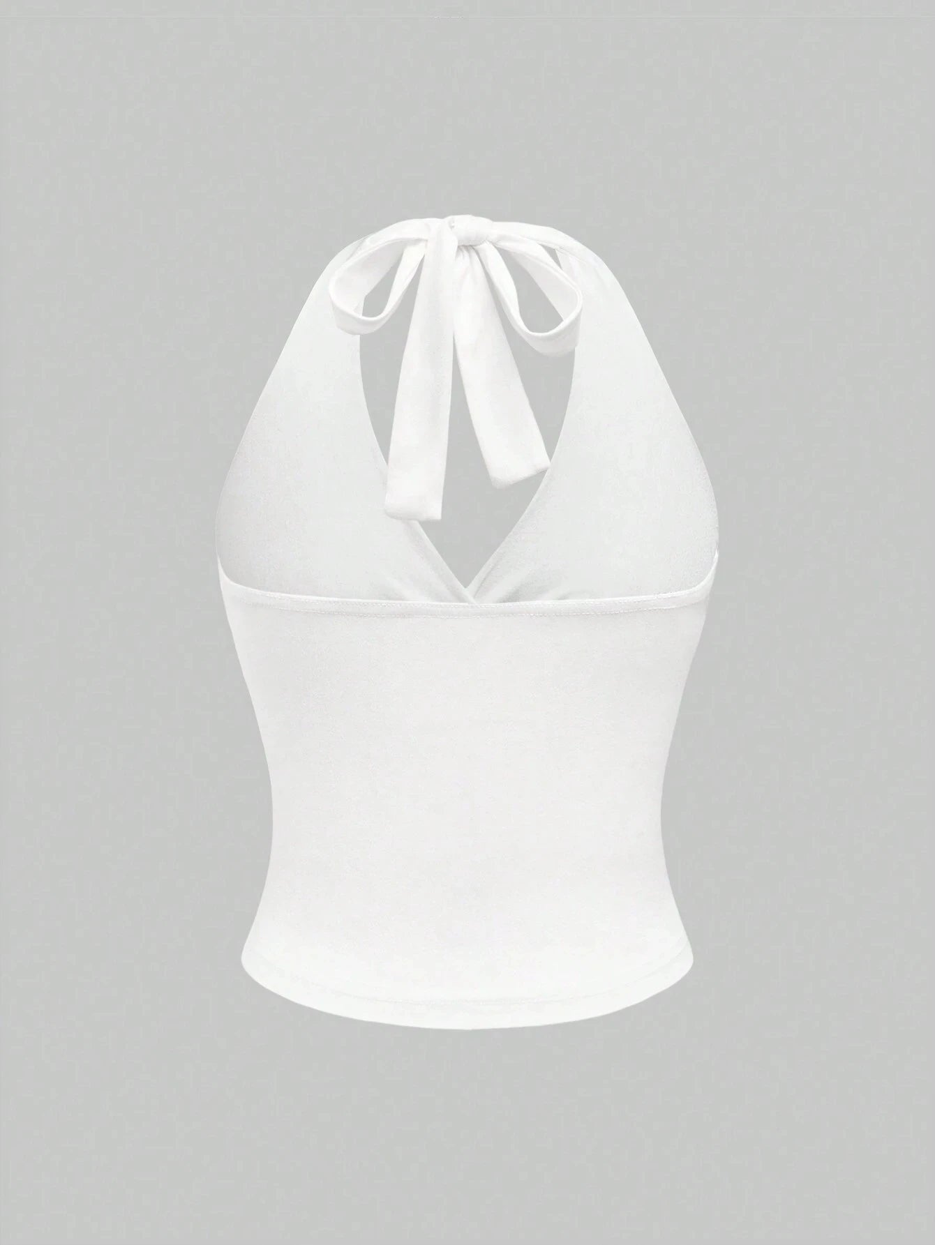 V - Neck Halter Crop Top Ruched Tie - Back Backless — Y2K Baddie Night Out - BaeSprout.com