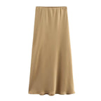 Satin Midi Skirt High Waist Flowy A - Line — Quiet Luxury Old Money Chic - BaeSprout.com