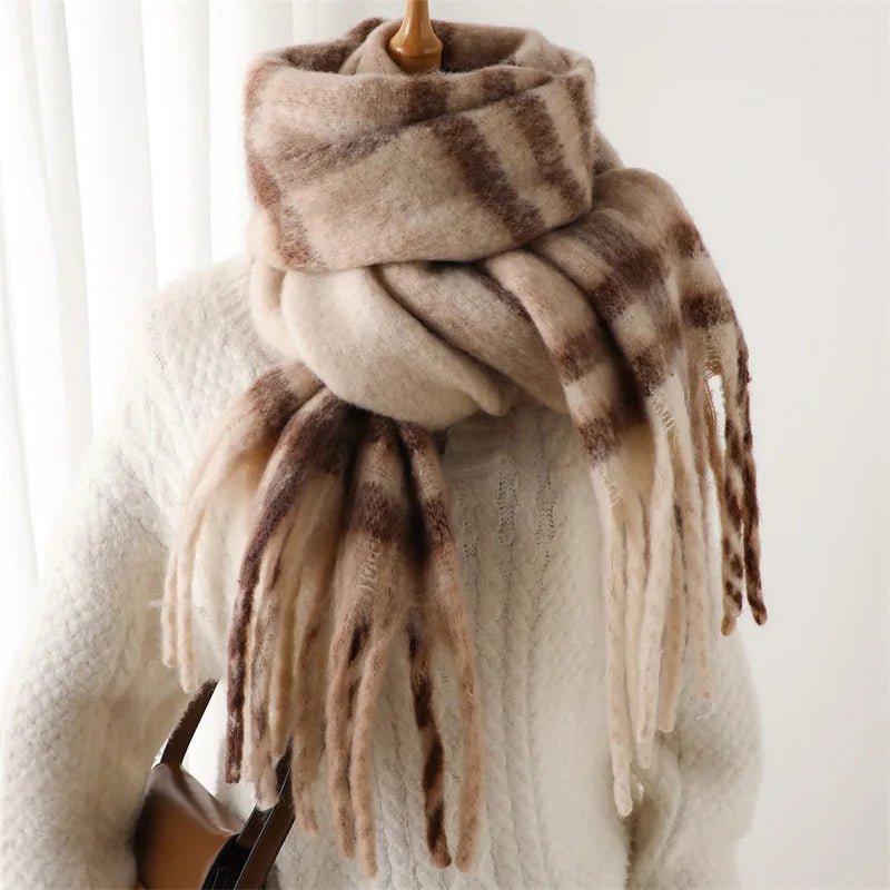 Fuzzy Color Block Tassel Scarf — Y2K Indie Winter Style - BaeSprout.com