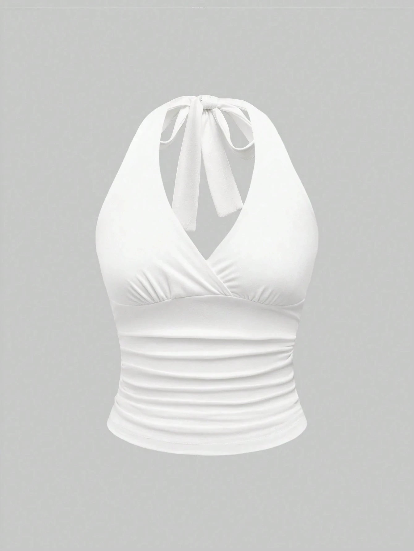 V - Neck Halter Crop Top Ruched Tie - Back Backless — Y2K Baddie Night Out - BaeSprout.com