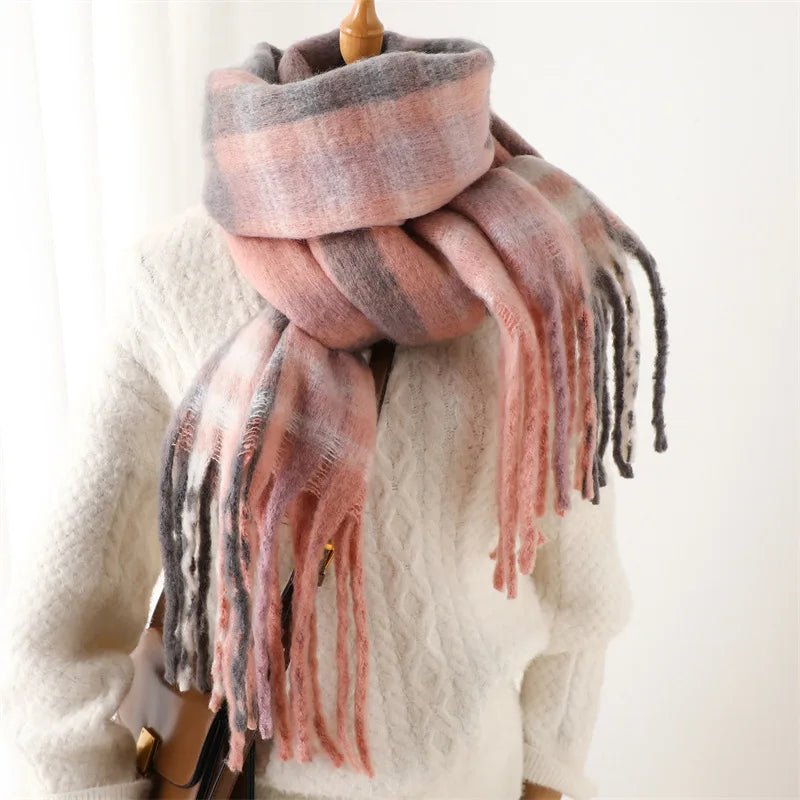 Fuzzy Color Block Tassel Scarf — Y2K Indie Winter Style - BaeSprout.com