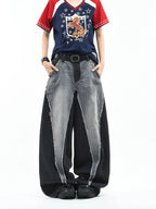 Color Block Patchwork Baggy Wide Leg Jeans - Y2K - BaeSprout.com
