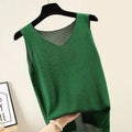 Knit V - Neck Vest Top Sleeveless Side Slit — Cottagecore Indie Layering - BaeSprout.com
