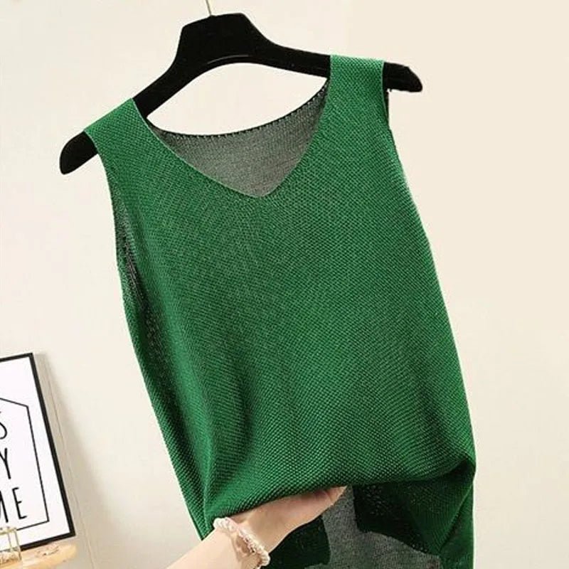 Knit V - Neck Vest Top Sleeveless Side Slit — Cottagecore Indie Layering - BaeSprout.com