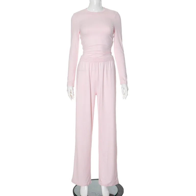 Slinky Long Sleeve Wide Leg Set Two Piece — Y2K Baddie Going Out - BaeSprout.com