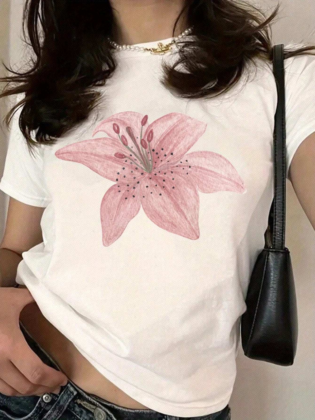 Lily Floral Graphic Crop Tee with Short Sleeves — Cottagecore Y2K - BaeSprout.com