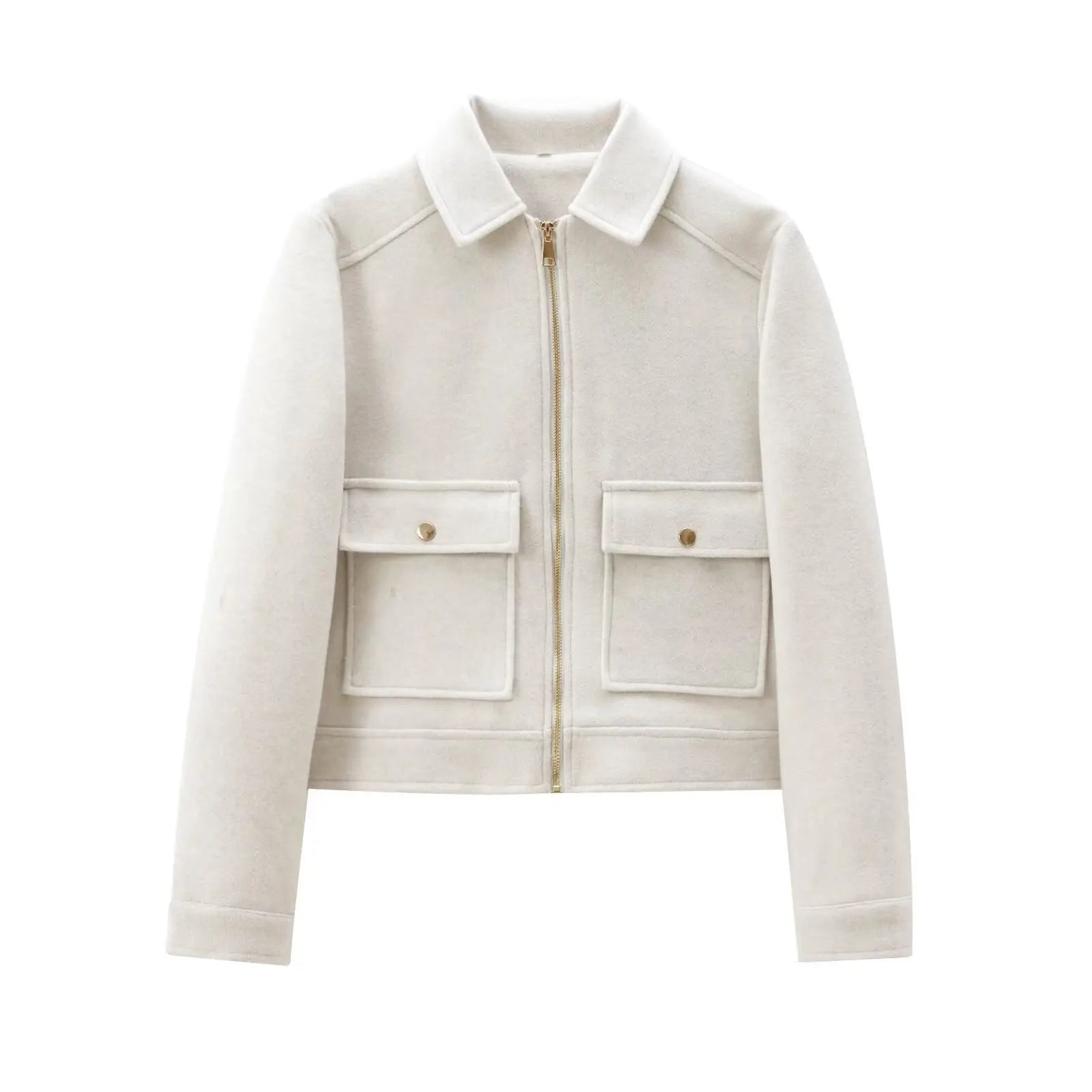 Cropped Zip - Up Jacket Collared Patch Pocket — Quiet Luxury Old Money - BaeSprout.com