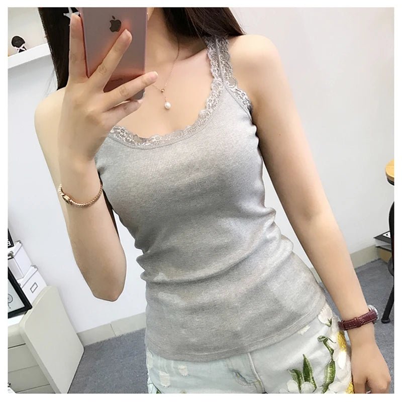 Lace Trim Sleeveless Tank Top - BaeSprout.com